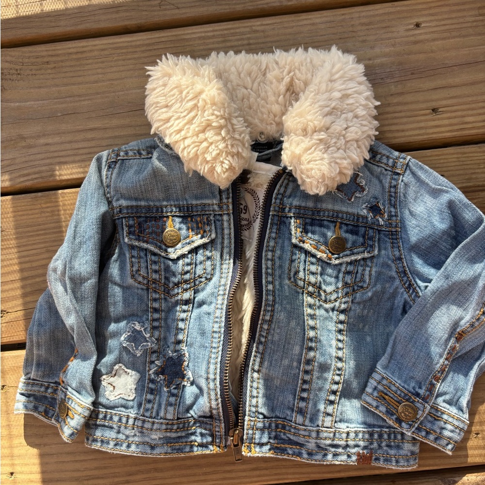 GAP Light Blue Denim Jacket with Cream Sherpa Collar